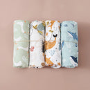 Print Bamboo Cotton Muslin Baby Swaddle, 4PCS Gift Set