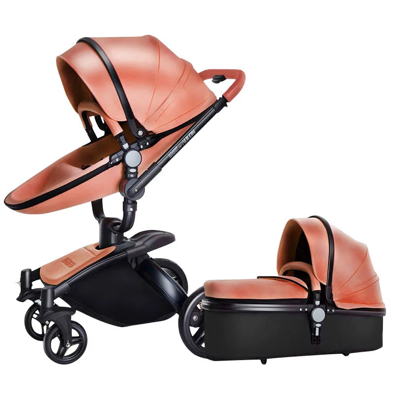 Two-way Foldable PU Leather Baby Stroller With Carseat