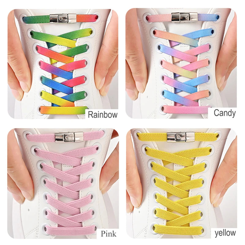 Kids 8mm Elastic Laces Press Lock Shoelaces for Shoes