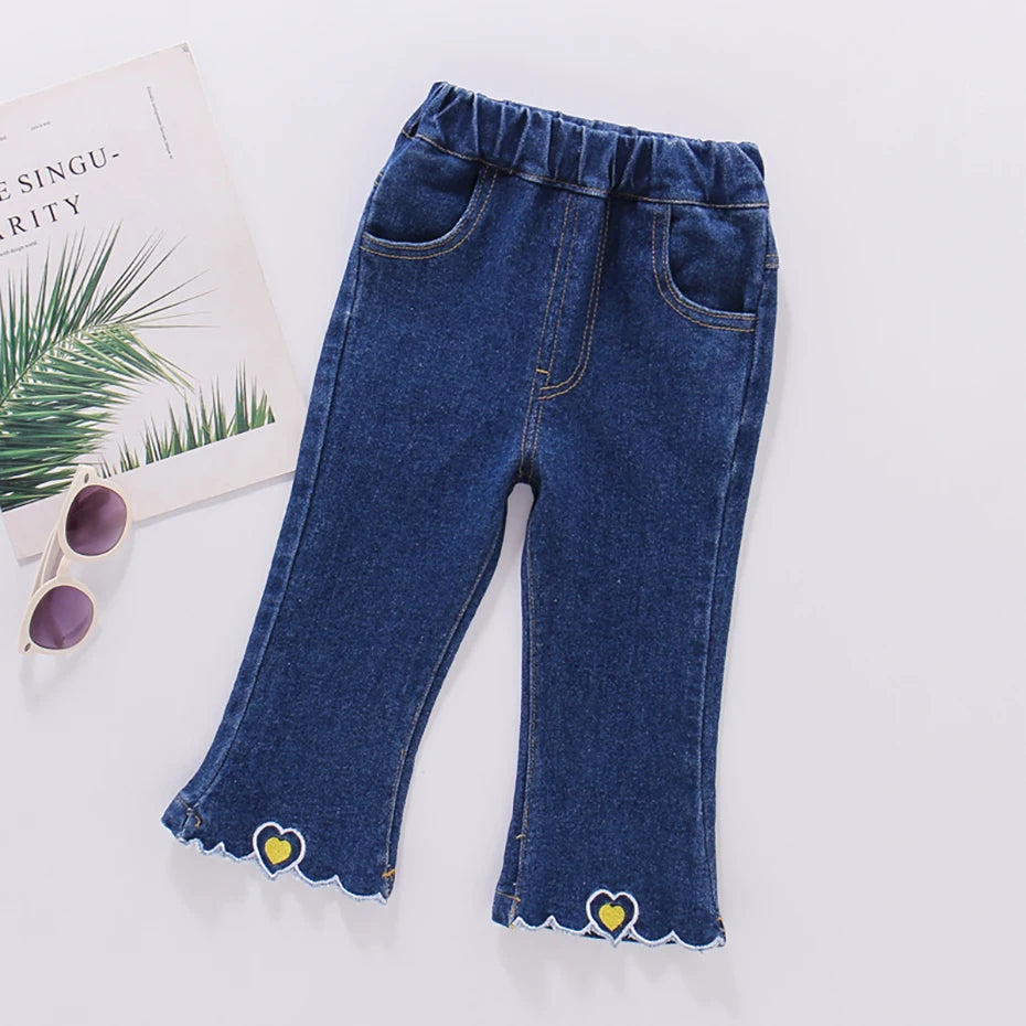 Kids Girls Heart Pattern Casual Style Jeans childrensterritory