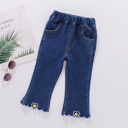 Kids Girls Heart Pattern Casual Style Jeans childrensterritory