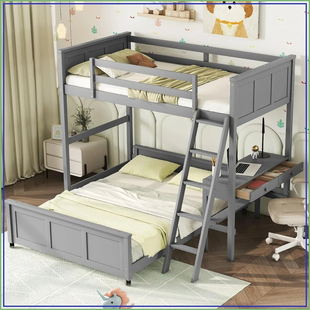 Parent-Child Bunk Bed with Desk and 2 Drawers