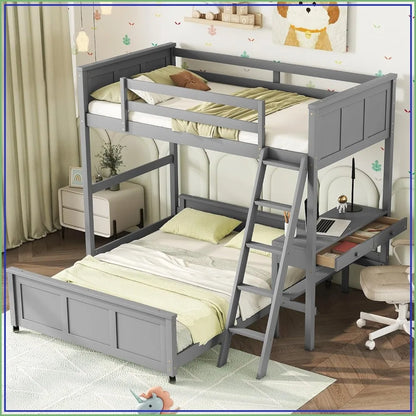 Parent-Child Bunk Bed with Desk and 2 Drawers