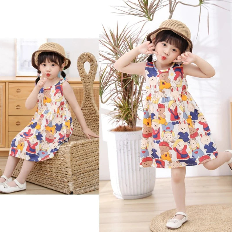 Kids Girls Cartoon Pattern Summer Party Dresses