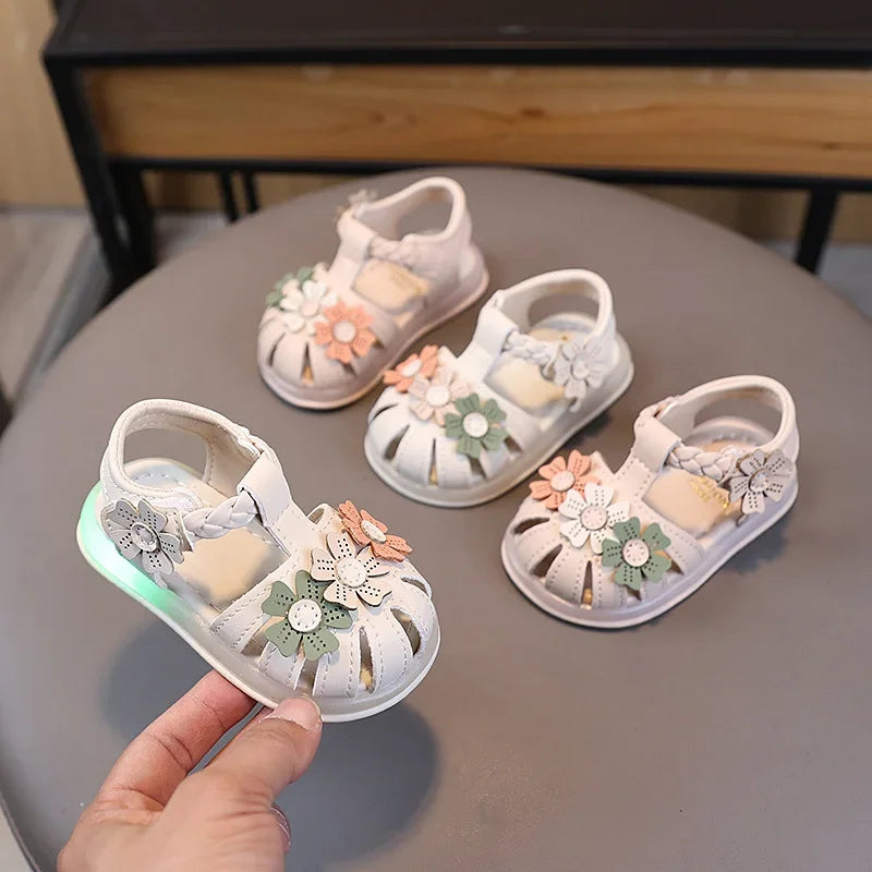 Toddler Girls Lightweight Flower Bow LED Sandals
