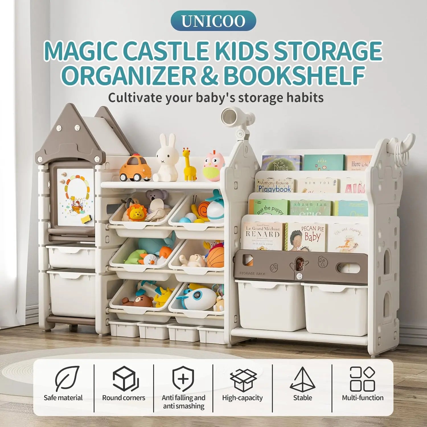 Kids Magic Castle Design Toy Storage Organizer with Telescope