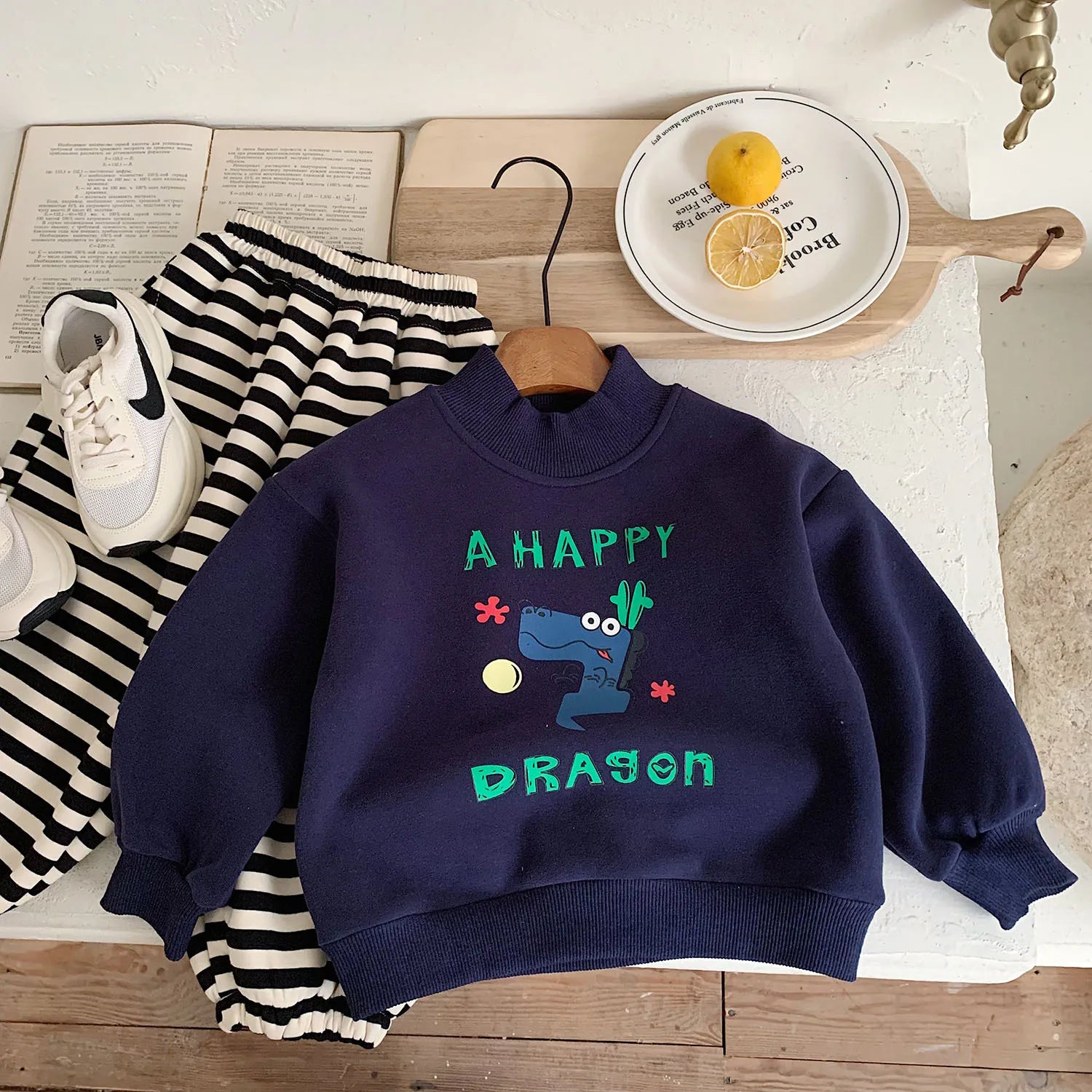 Kids Cartoon Print Long-Sleeved Winter Sweatshirt