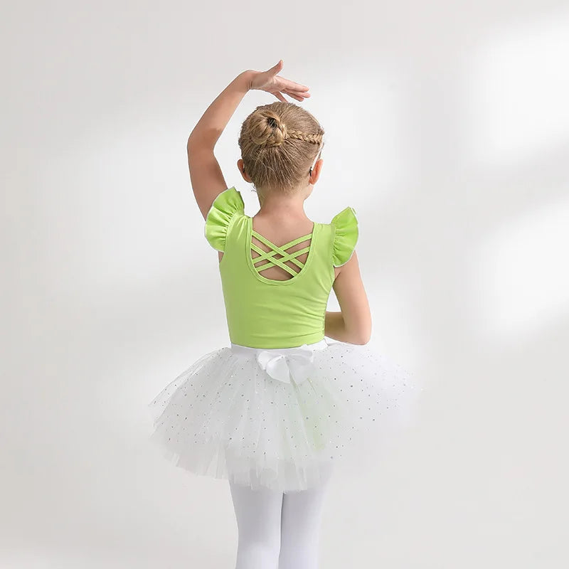 Kids' Girls' Designer Gymnastics Ballet Leotard with Tutu Skirt