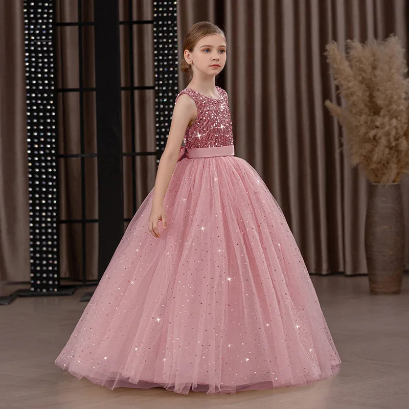 Kids Girls Puffy Sequin Embroidery Princess Party Dresses