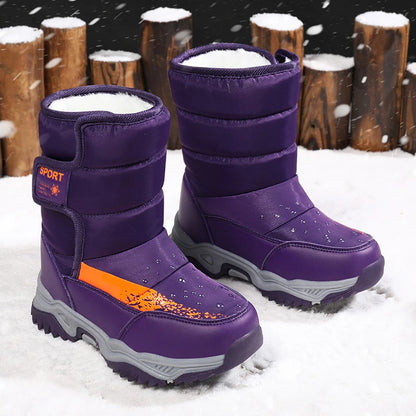 Kids Girls Boys Warm Anti-Slip Leather Snow Boots