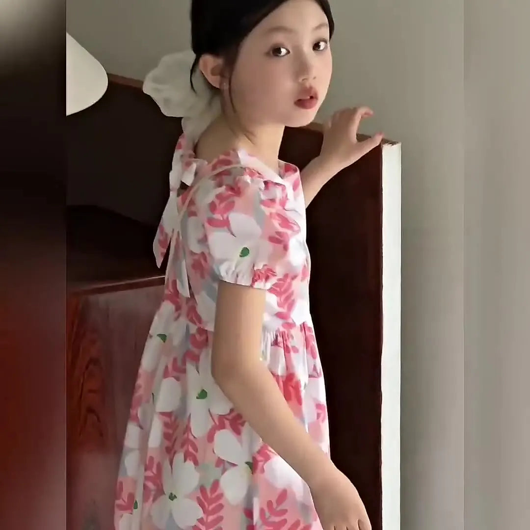 Young Girls' Floral Pattern Summer Party Dresses