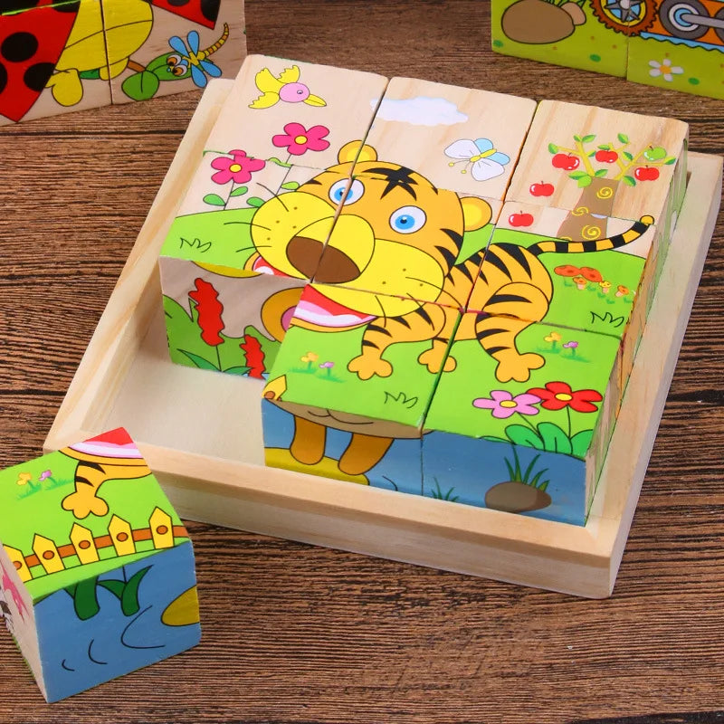 Kids Six Side Cube Jigsaw Wooden Blocks Toys