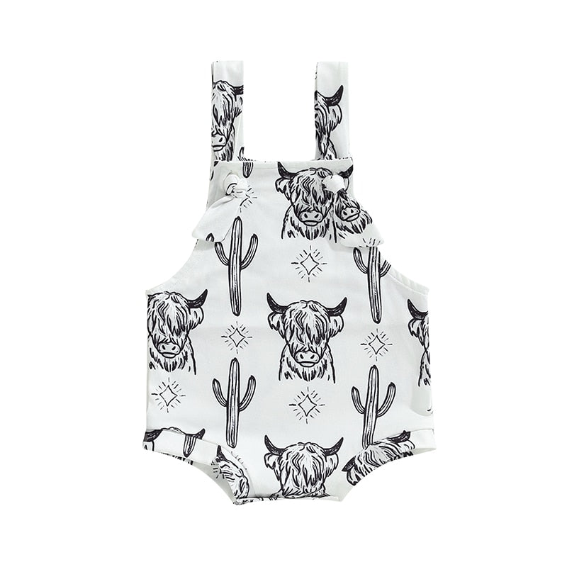 Baby Girl Cow Printed Crew Neck Summer Bodysuit childrensterritory