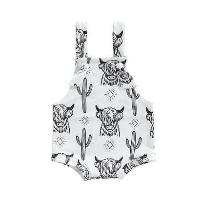 Baby Girl Cow Printed Crew Neck Summer Bodysuit childrensterritory