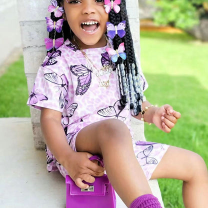 Two Pieces Kids Girls Butterfly Print Summer Clothing Sets childrensterritory