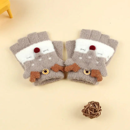 Kids Cartoon Design Furry Coral Fleece Short Gloves Mittens childrensterritory