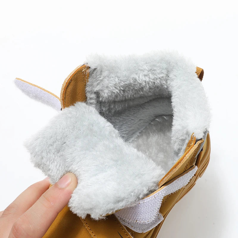 Kids Suede Fashion High Top Hook And Loop Warm Shoes childrensterritory