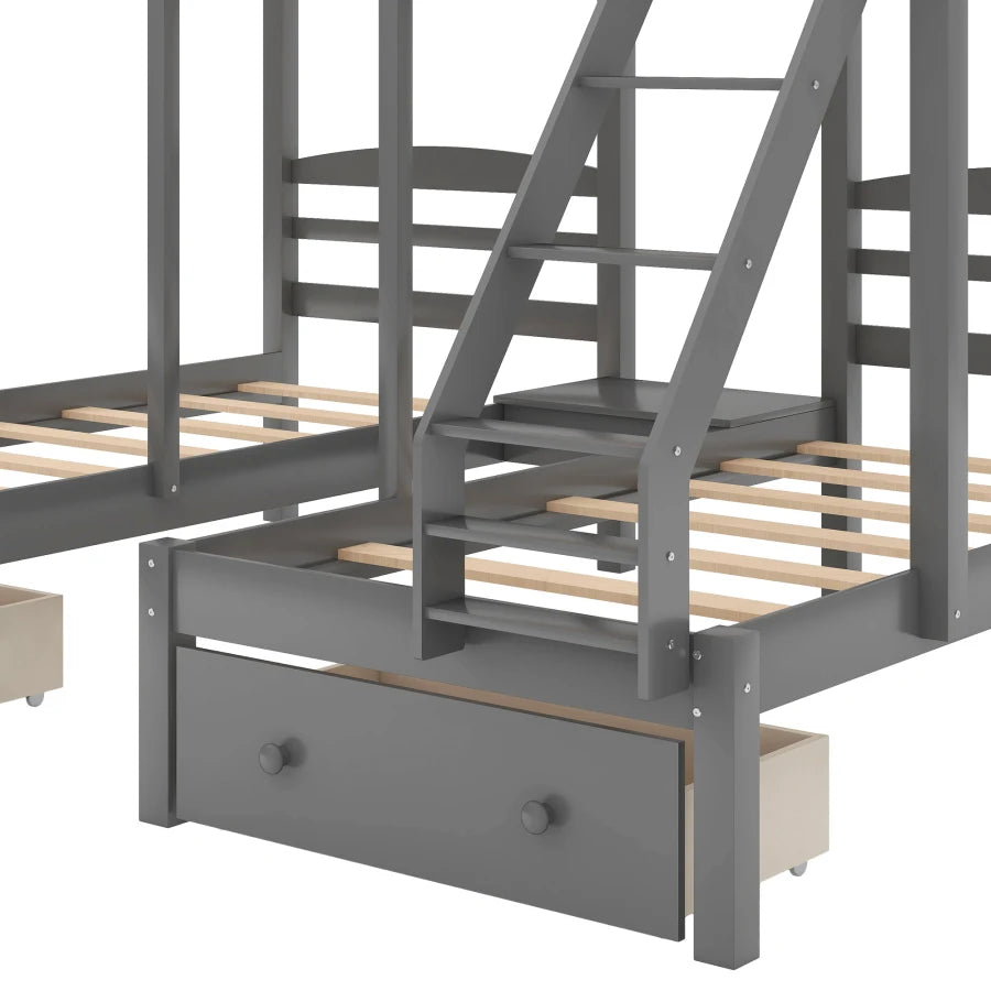 Complete Over Triple Bunk Bed with Drawers For Kids childrensterritory