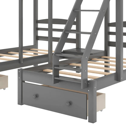 Complete Over Triple Bunk Bed with Drawers For Kids childrensterritory