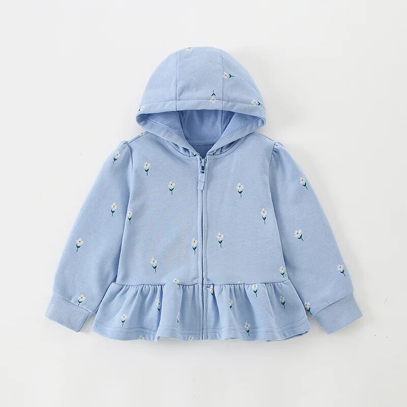 Kids Girl Flowers Cartoon Print Hooded Jackets Windbreaker childrensterritory
