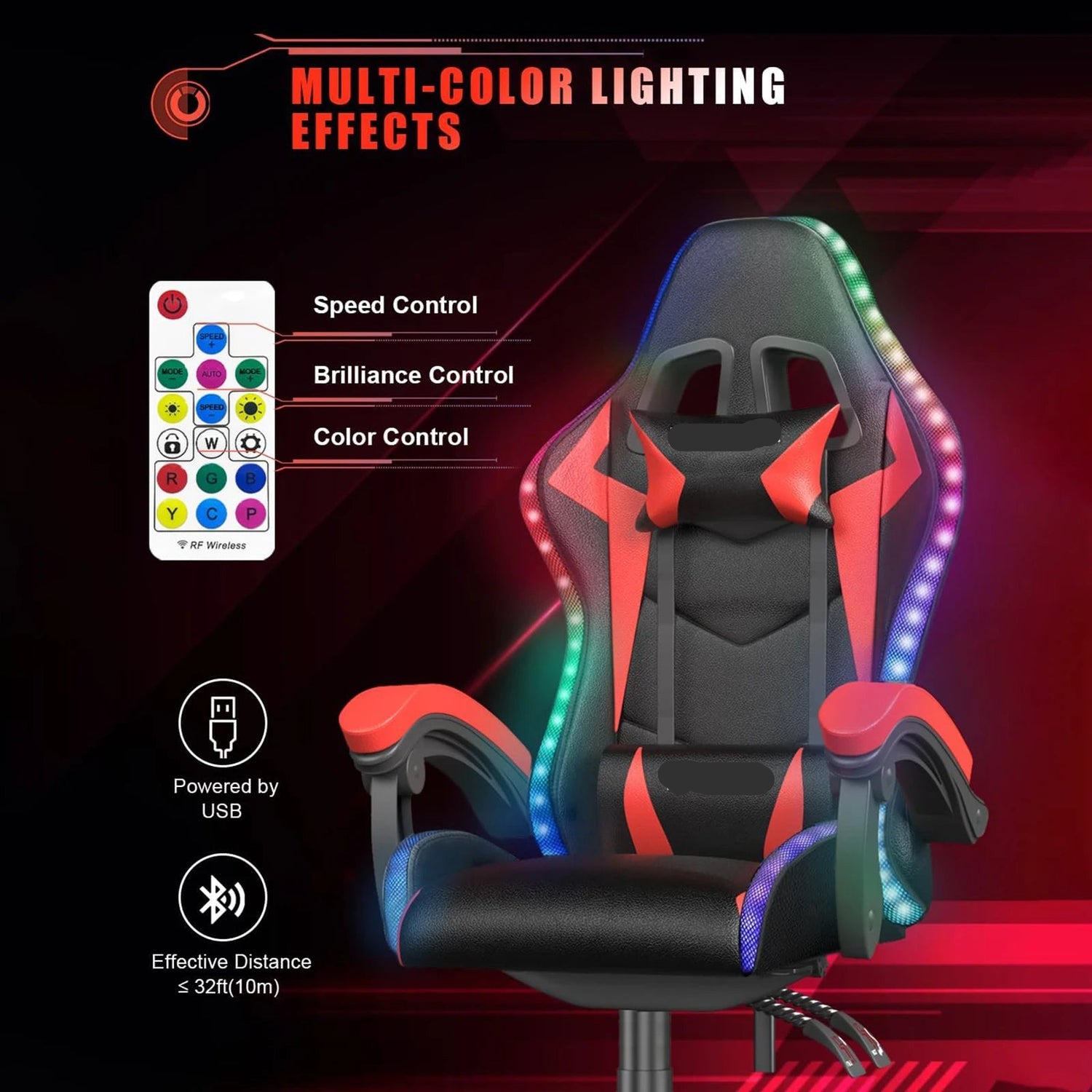 Reclining PU Leather Gaming Chair with LED Lights childrensterritory