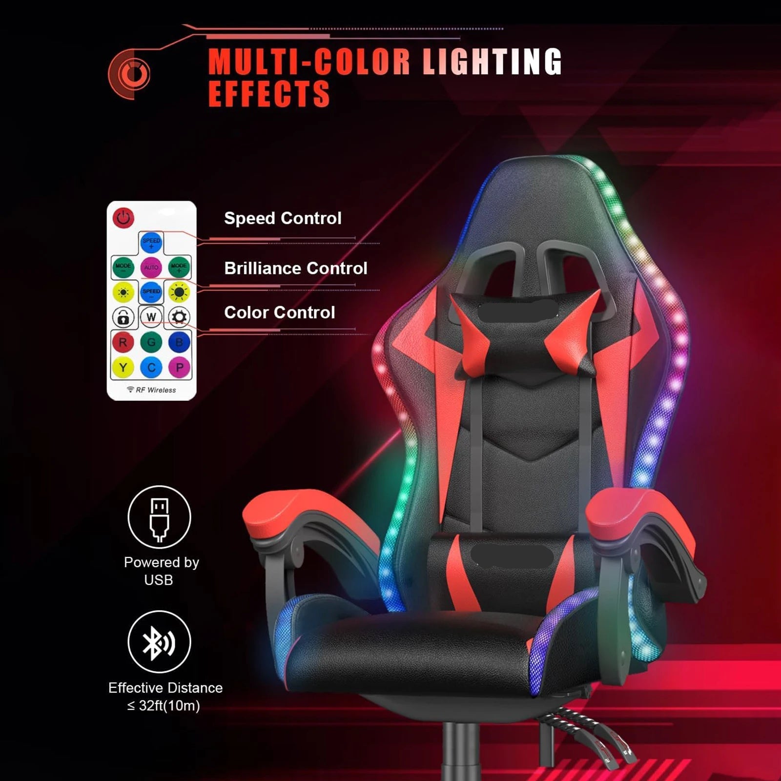 Reclining PU Leather Gaming Chair with LED Lights childrensterritory