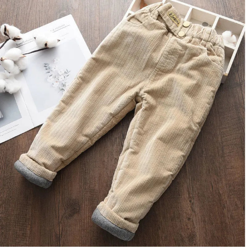 Kids Ankle Length Solid Fleece Warm Cargo Pants Trousers childrensterritory