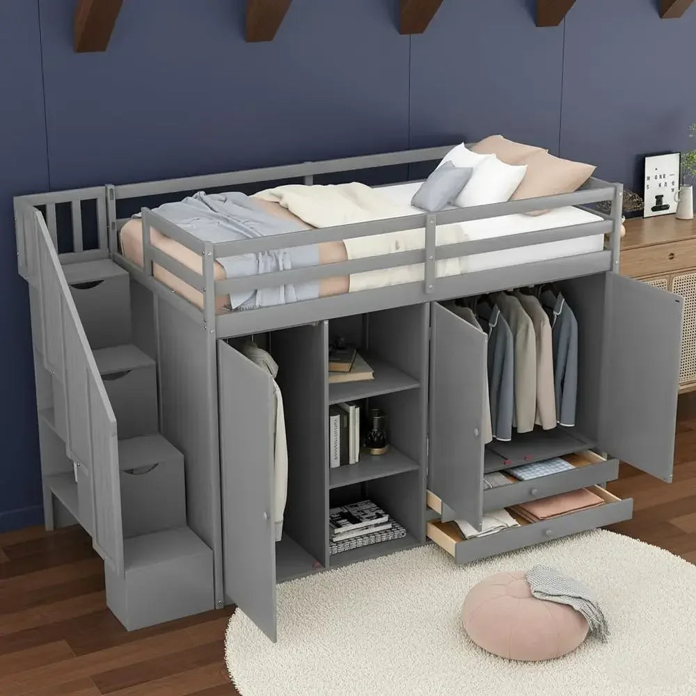 Multipurpose Loft Bed featuring Shelves, Closets, and Storage