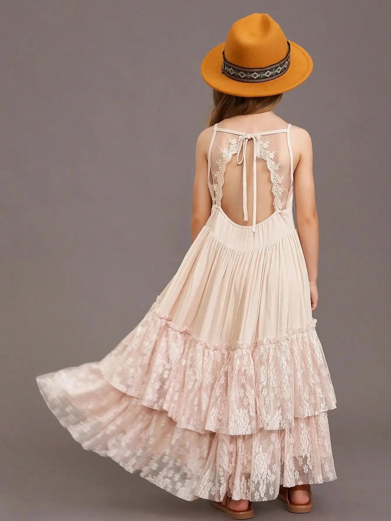 Kids Girls Long Lace Design Birthday Party Dresses