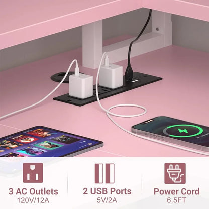 Corner Gaming Desk With LED Lights and Storage Shelves childrensterritory