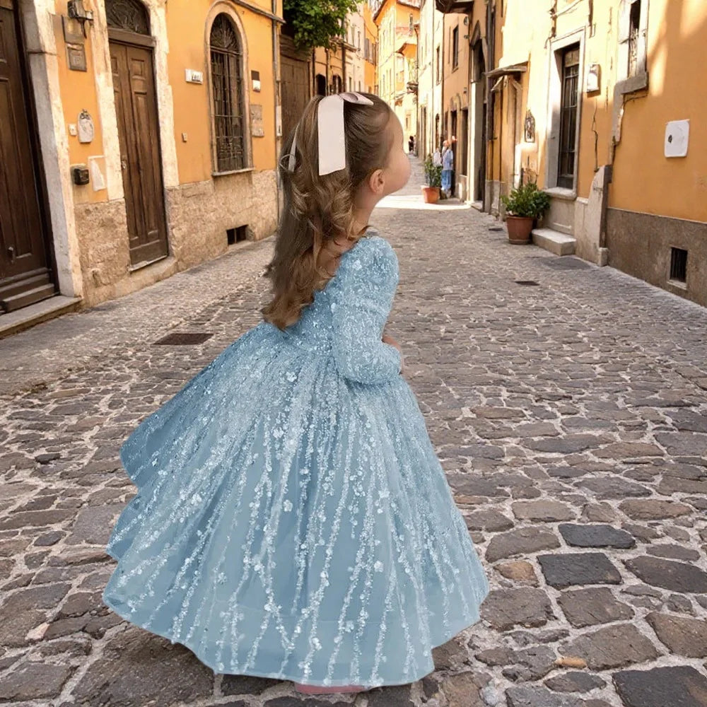 A-Line Glitter Sequined Little Girls Princess Party Dress