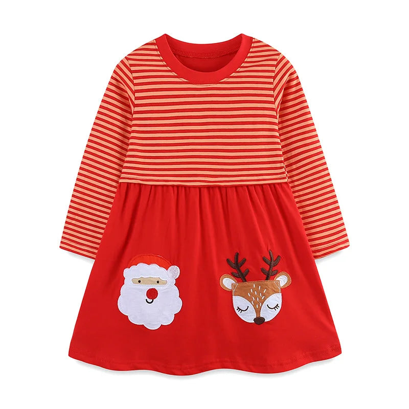 Girls’ Stylish Cartoon-Design Long-Sleeve Casual Dresses childrensterritory