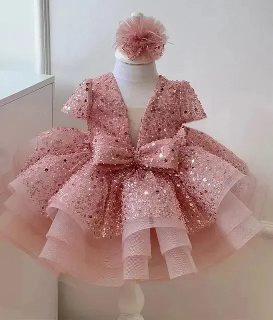 Shining V-Neck Baby/Kids Girls Communion Dresses