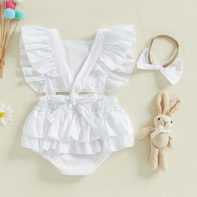 Bunny Embroidered Easter Outfit Set for Baby Girls, 2 Pieces
