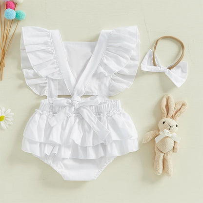 Bunny Embroidered Easter Outfit Set for Baby Girls, 2 Pieces