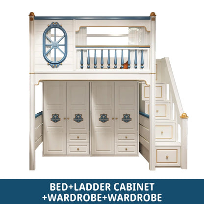 Kids Modren Bunk Bed with Bookcase and Wardrobe childrensterritory