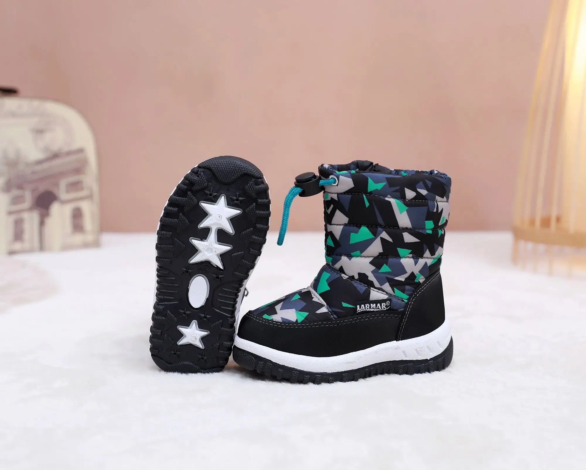 Kids Fashion Printed Warm Fur long Zipper Boots childrensterritory
