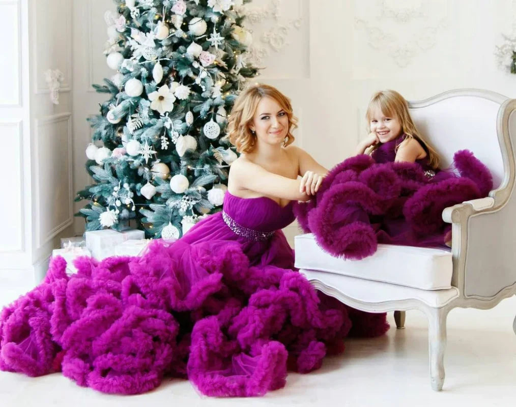 Puffy Purple Mommy and Me Long Matching Party Dress childrensterritory