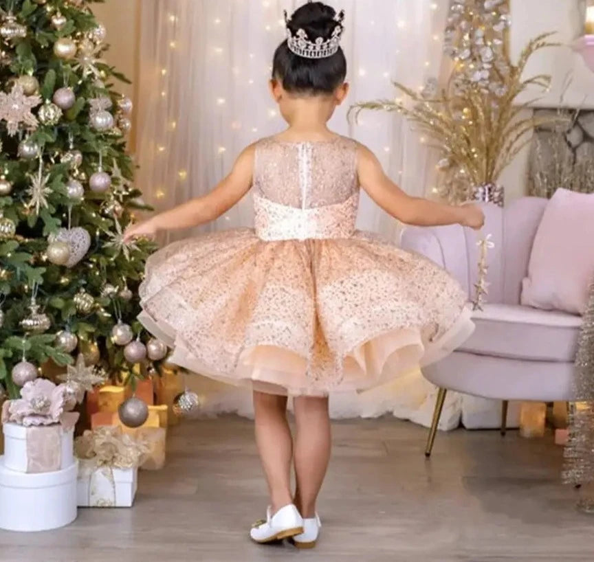 Baby/Kid Girl Tutu Fluffy Sequins Formal Gold Dress