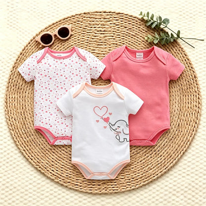 3PCS/Lot Newborn Baby Cartoon Printed Summer Romper