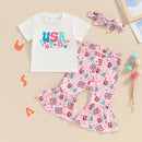 Letter Printed Shirt Floral Pant 4th of July Outfit for Baby Girl
