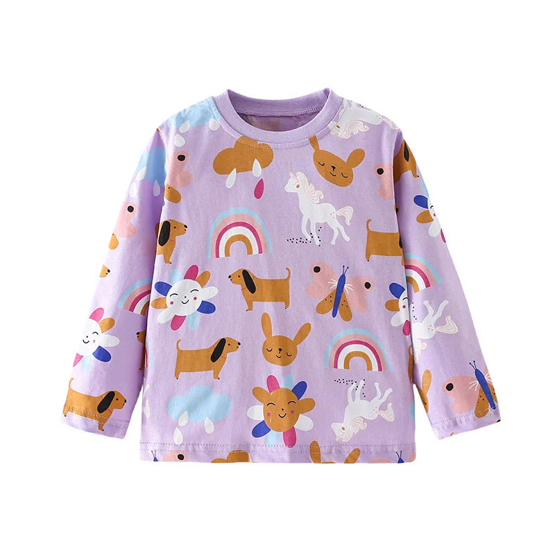 Girls' Long-Sleeved Cartoon Print Casual Tops
