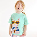 Animal Cats Appliques Little Girls Shorts Sleeve T Shirts childrensterritory