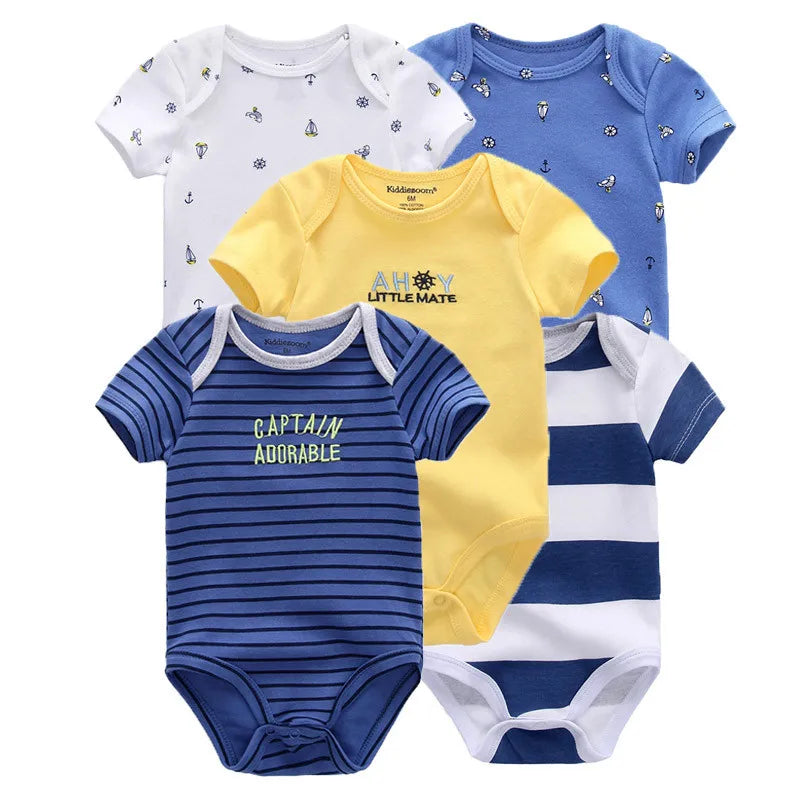 Short Sleeves Cartoon Print Soft Bodysuits For Baby Boys And Girls childrensterritory