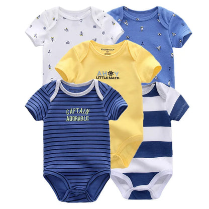 Short Sleeves Cartoon Print Soft Bodysuits For Baby Boys And Girls childrensterritory