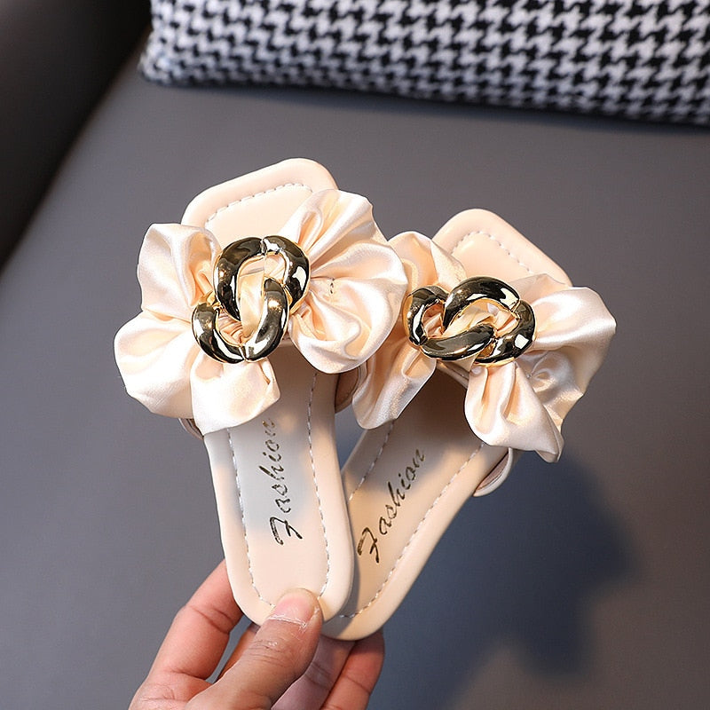 Kids Girls Satin Bow Flat Flip-flop Versatile Slippers childrensterritory