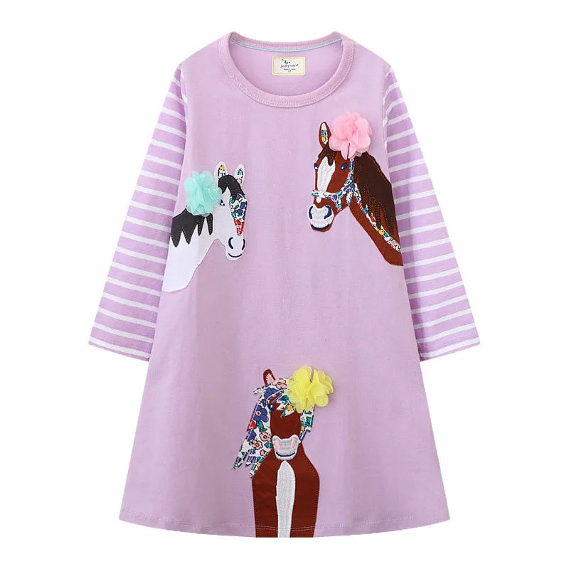 Kids Girls Cats Embroidery Birthday Frocks
