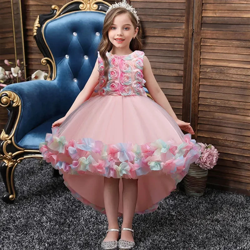 Layers Tulle Colorful 3D Flowers Little Princess Party Gown