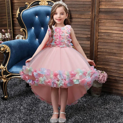 Layers Tulle Colorful 3D Flowers Little Princess Party Gown