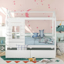 Twin Size Wood Storage Bunk Bed with Window and Roof